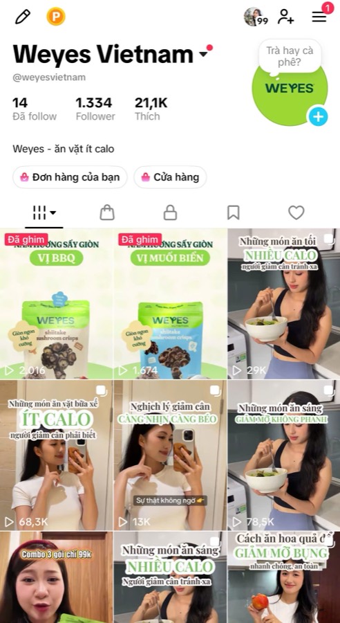 Kênh TikTok Weyes Vietnam: 21,1K lượt thích